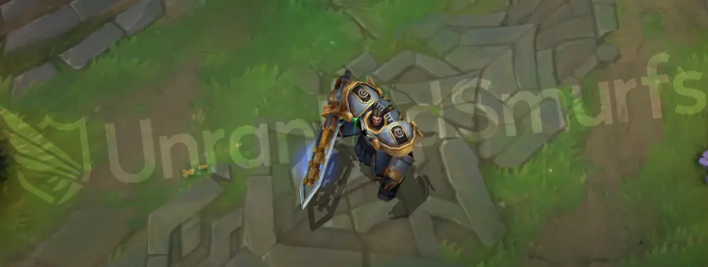 Steel Legion Garen skin overview from front and side in-game