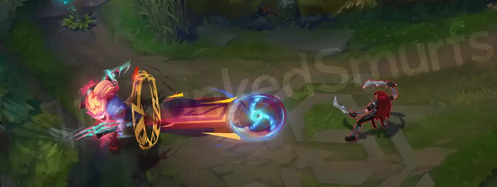 Street Demons Rengar E impact frame showing graffiti marks on hit