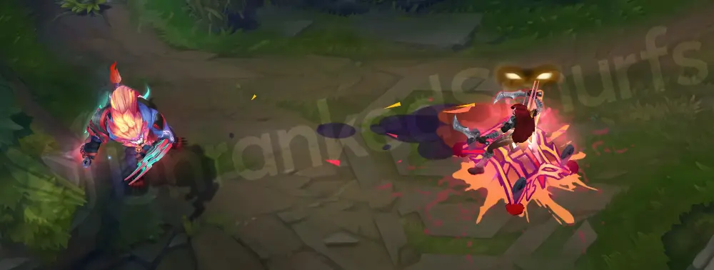 Street Demons Rengar E angle showing bright paint streaks across the ground