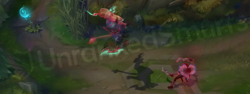 Street Demons Rengar R tracking visuals with pink-orange pulse