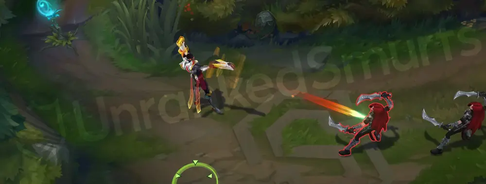 Strike Paladin Lucian basic attack animation with red-orange tracers