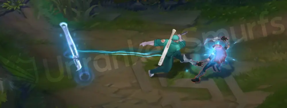 Surgeon Shen basic auto attack with cyan Spirit Blade tether