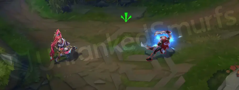 T1 Jinx basic attack with Fishbones showing red-tinted rocket shots