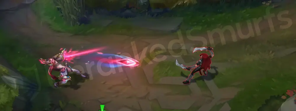 T1 Jinx Q animation: minigun (Pow-Pow) with blue muzzle flashes and tracers