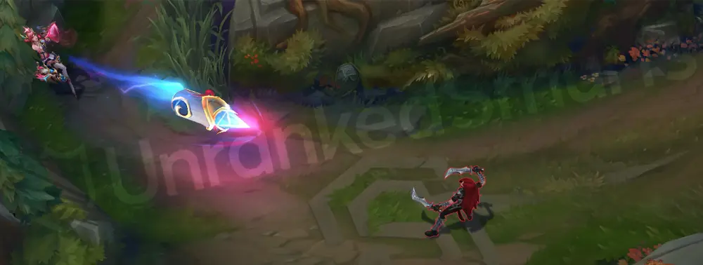 T1 Jinx R (Super Mega Death Rocket!) launch with T1 logo forming in the trail