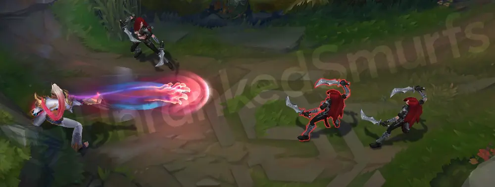 T1 Lee Sin Q - Sonic Wave red-and-blue projectile effect, angle 1