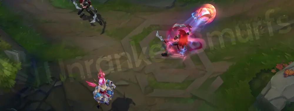T1 Orianna Q travel showing red and blue energy mixing