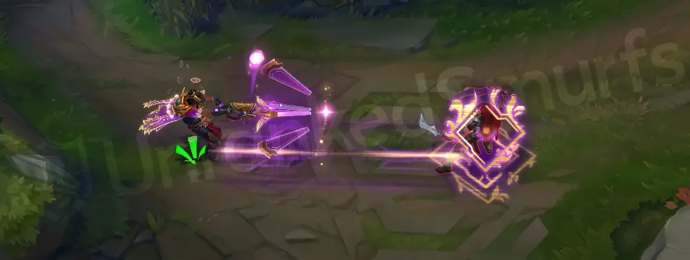 Three Honors Akshan R lock-on sequence with purple UI accents