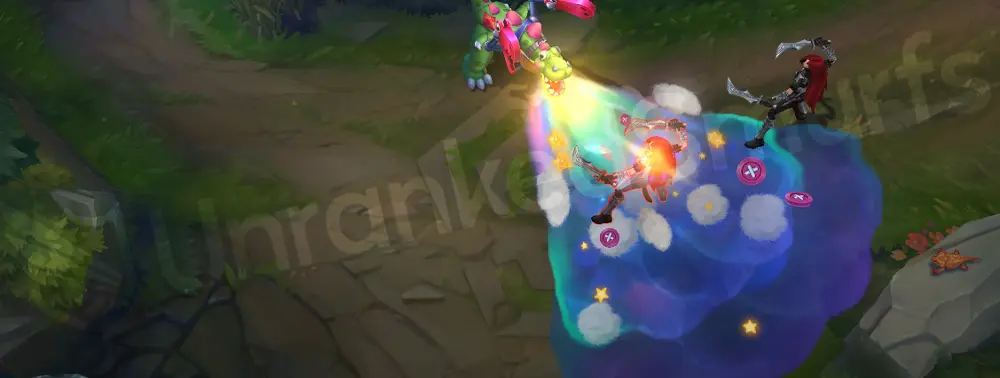 Toy Terror Cho'Gath W feral scream with playful cloud-and-button VFX