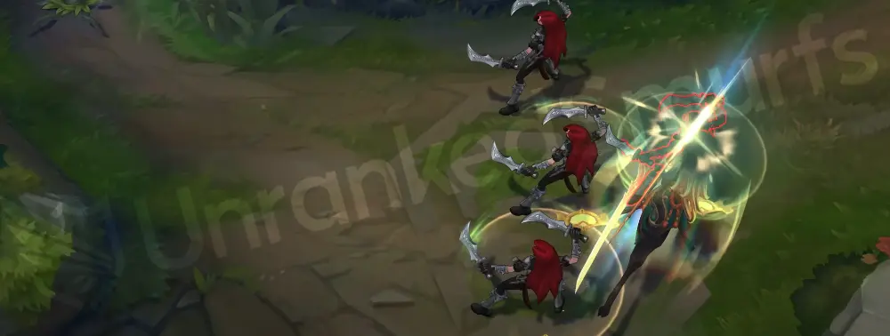 Truth Dragon Yasuo E dash leaving jade sparks and orange embers