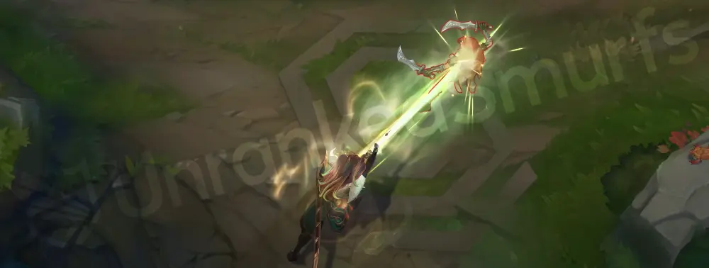 Truth Dragon Yasuo Q first cast with jade-green slash and orange highlights