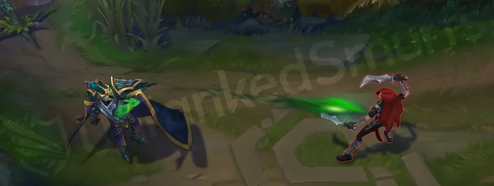 Tyrant Swain in-game stance with cloak and gauntlet visible, profile and back view