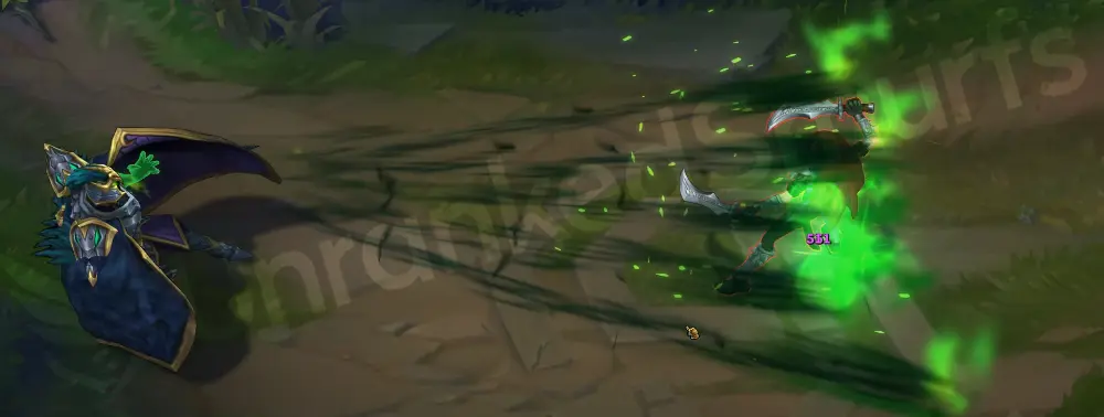 Tyrant Swain Q - Death’s Hand firing sickly green bolts with occult effects