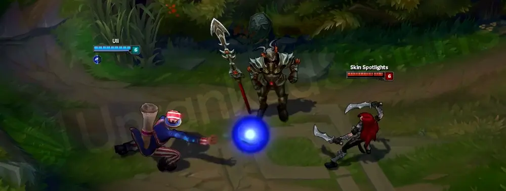 Uncle Ryze Q (Overload) animation, first frame with blue rune projectile