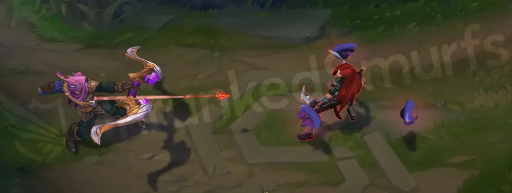 Varus Swiftbolt basic attack animation, purple arrow trail (frame 1)