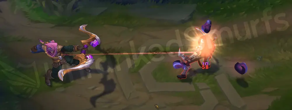 Varus Swiftbolt basic attack animation, wooden bow close-up (frame 2)