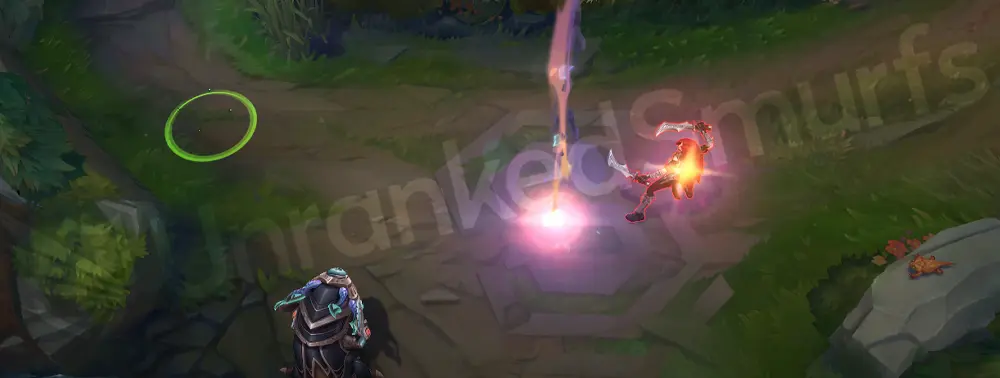 Victorious Kog'Maw R projectile arc with smoky purple contrail