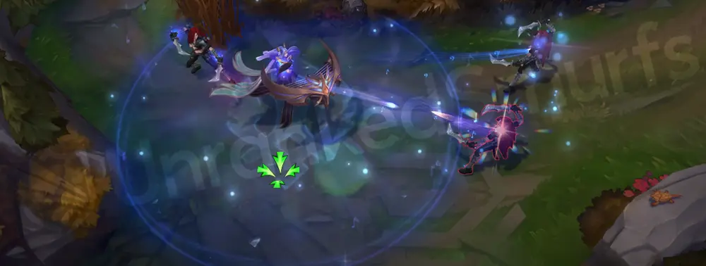 Victorious Sona Q secondary angle showing gold-lilac particle burst