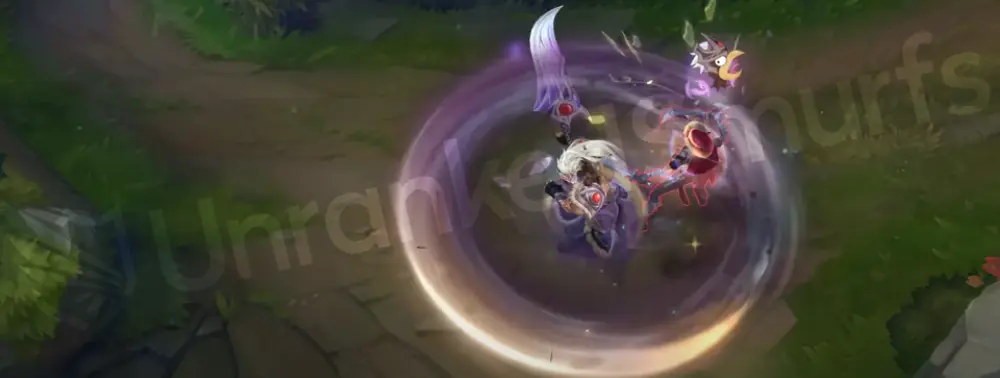 Victorious Tryndamere E animation with purple streak and golden accents