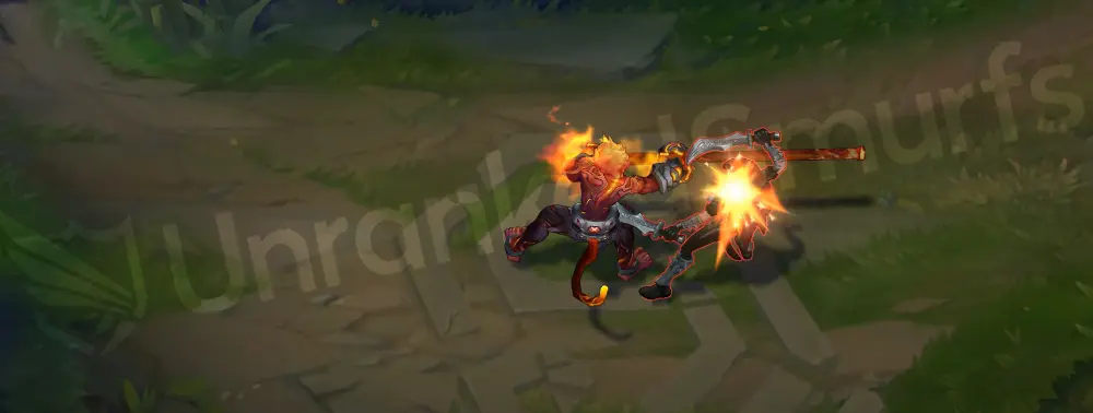 Volcanic Wukong basic auto attack with glowing staff impact