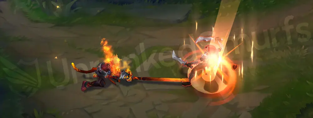 Volcanic Wukong Q (Crushing Blow) with molten hit effect