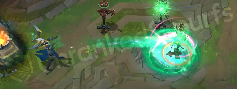 Warden Karma Q detonation with ordered teal sigils