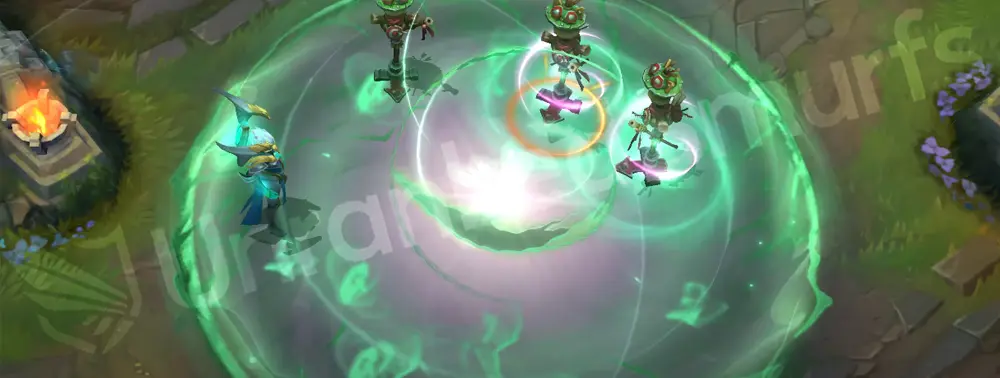 Warden Karma R (Mantra) activation highlighting teal-gold mantra ring