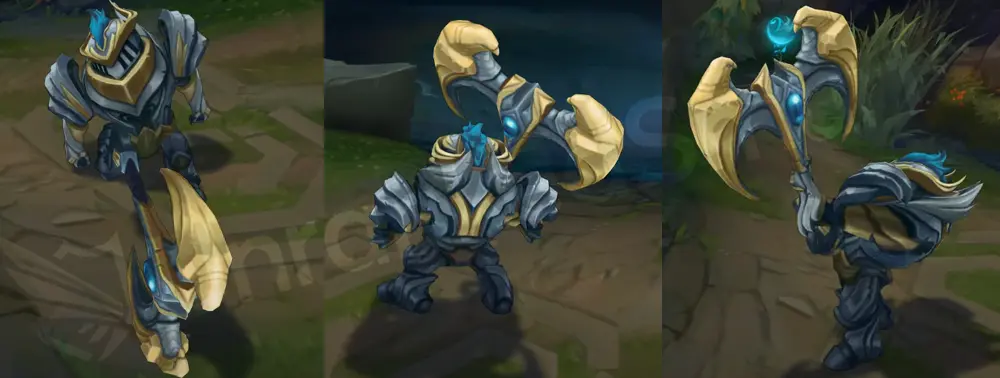 Warden Nautilus front and side in-game view showcasing silver-gold armor and halberd anchor