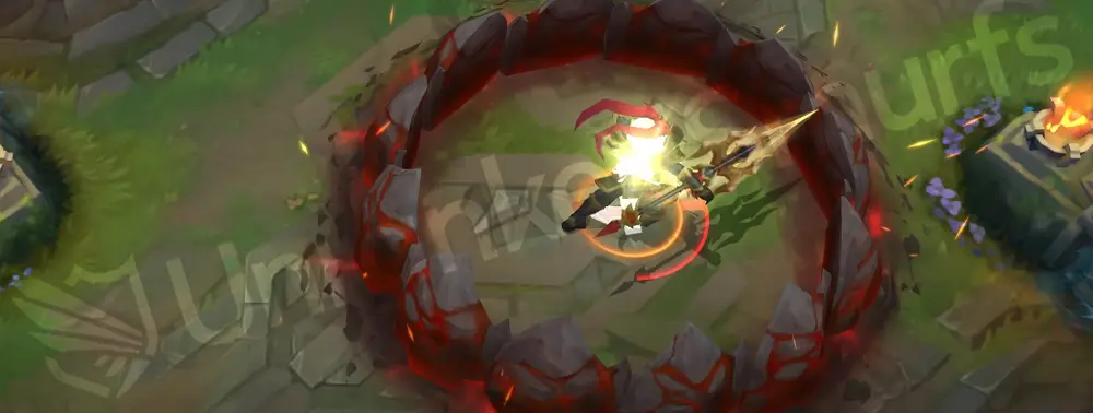 Warring Kingdoms Jarvan IV R - Cataclysm ring with black and red impact and golden cracks