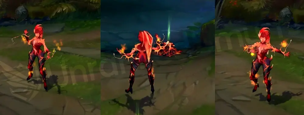 Wildfire Zyra in-game overview showing molten markings, fiery hair, and ember thorns