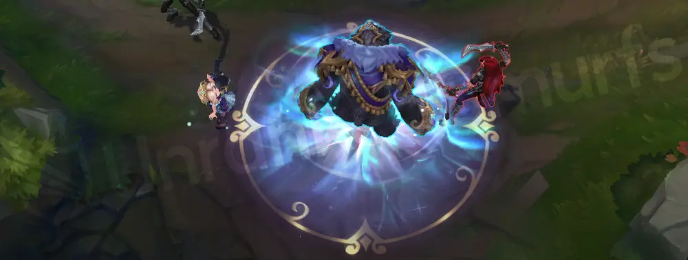 Winterblessed Annie R - Tibbers summon with swirling snow and gold glyphs