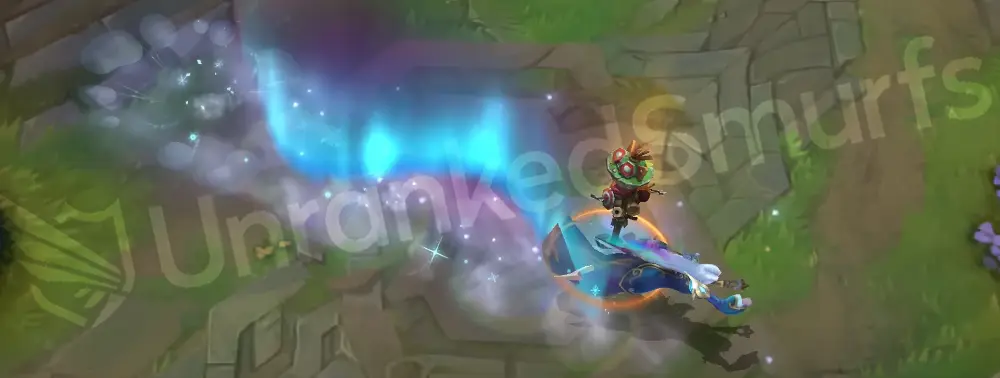 Winterblessed Diana casting E with swirling cyan and purple aurora effects