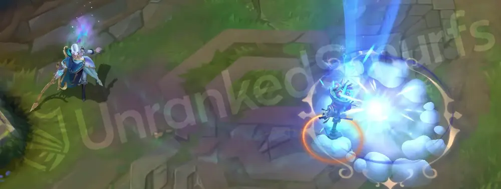 Winterblessed Diana Q crescent with starry, aurora-tinted projectile