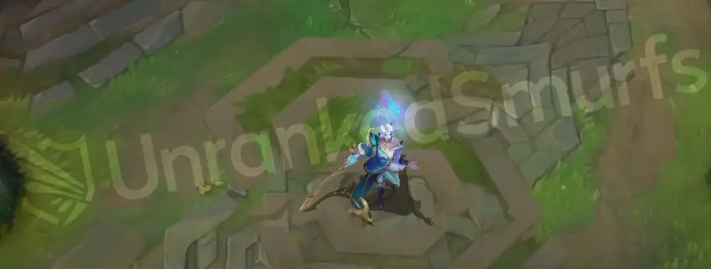 Winterblessed Diana front and profile in-game, showing white-blue dress with gold accents and cold halo