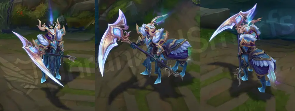 Winterblessed Hecarim overview in lane with icy armor and golden antlers