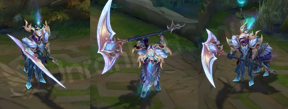 Winterblessed Hecarim front and side model view showing armor, fur, and scythe