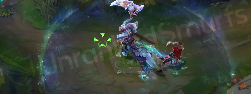 Winterblessed Hecarim W area with swirling frost and purple aura