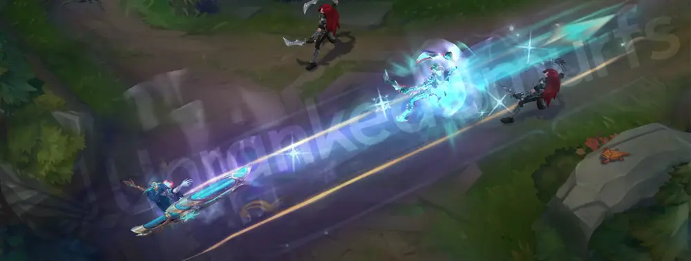 Winterblessed Senna Q - Piercing Darkness line shot with cyan beam