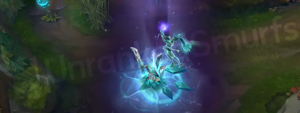 Winterblessed Senna recall animation placing a crystal atop a sculpted stand