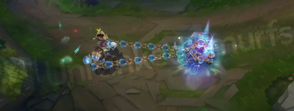 Winterblessed Sylas E dash leaves a blue-cyan snow trail