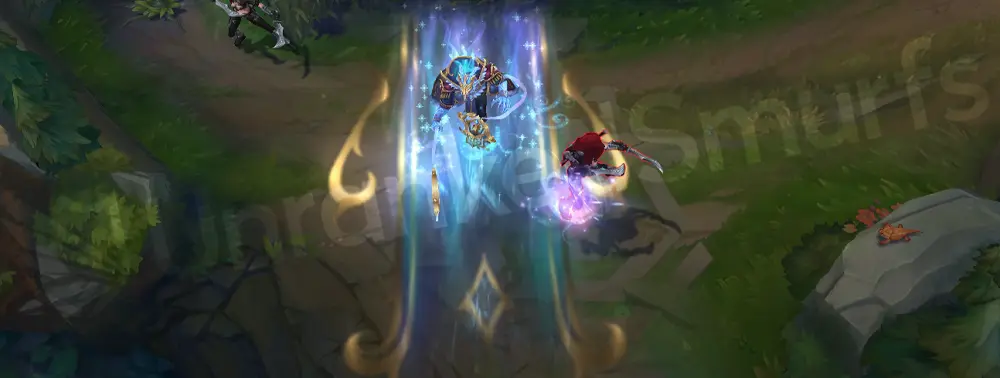 Winterblessed Thresh casting Flay (E) with icy, aurora-tinted sweep