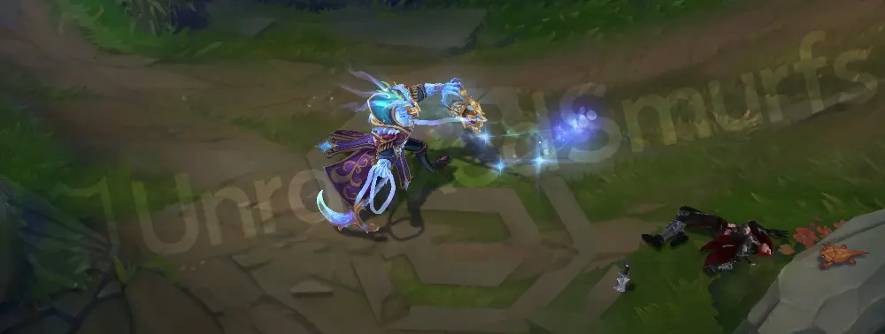 Winterblessed Thresh passive soul collection with frosty, blue-cyan particles