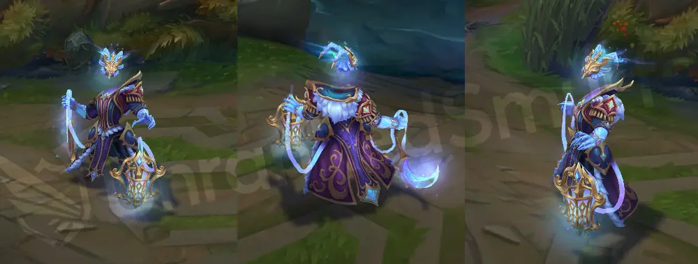 Winterblessed Thresh full-body in-game shot highlighting gold accents and icy limbs