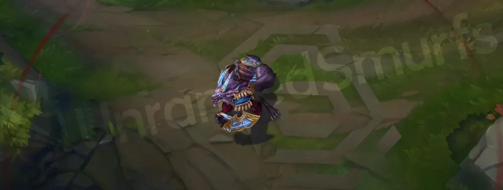 Winterblessed Warwick emote pose highlighting the engraved mask and robes