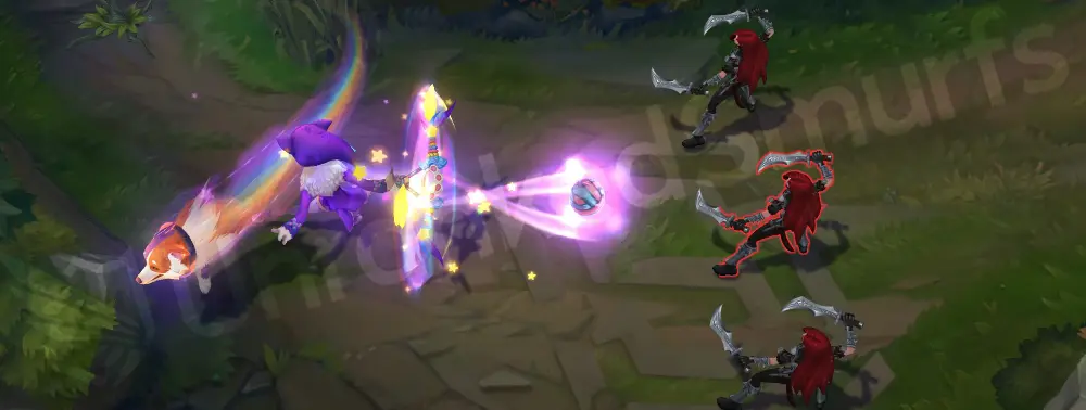 Woof and Lamb Kindred E mark with colorful VFX